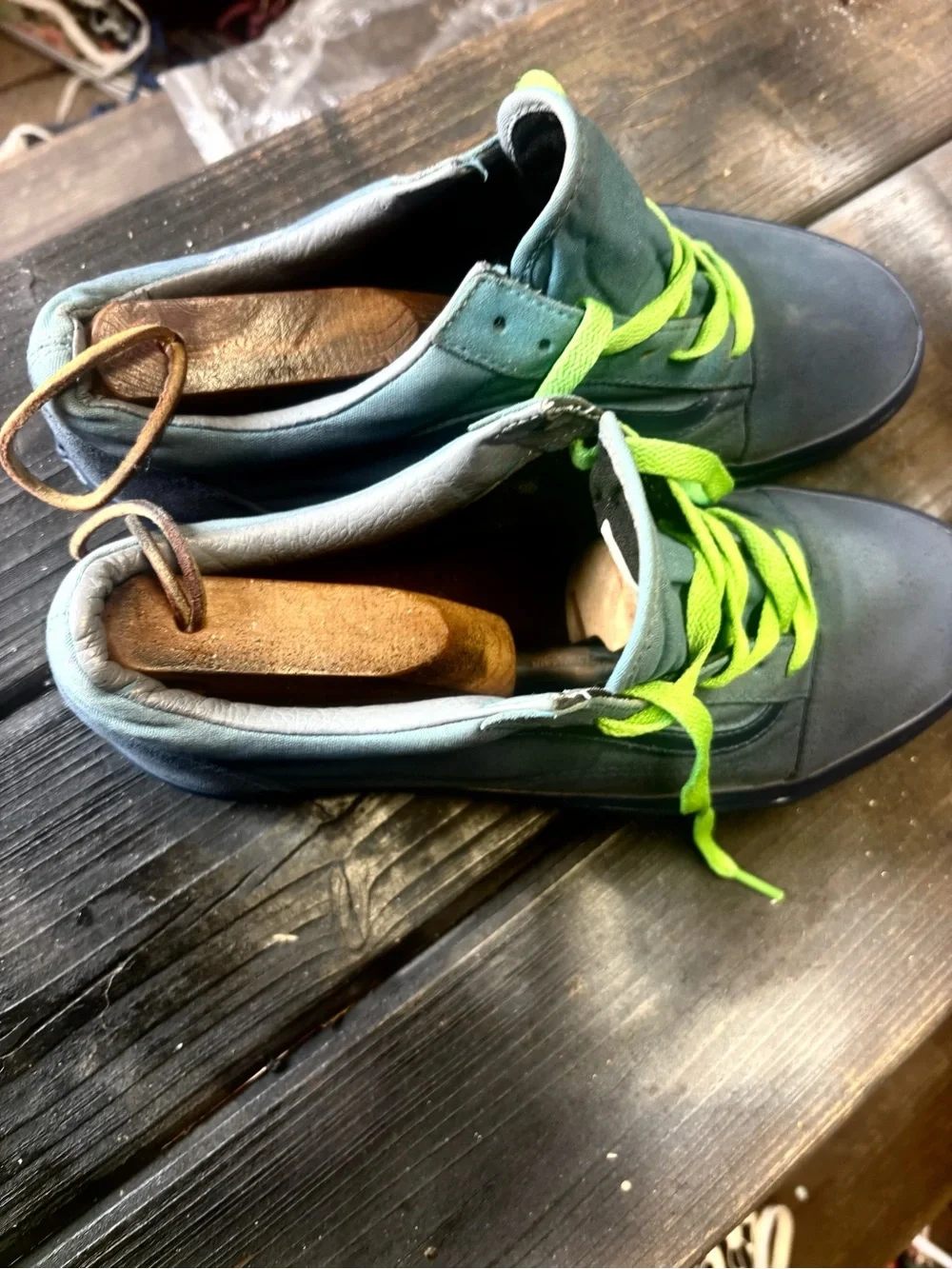Blue Vans Old Skool sneakers with neon green laces size 11 good condition